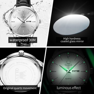 Foto 4 | Reloj Olevs De Cuero Negro Con Esfera Blanca Para Hombre, 43 Mm - Venta Internacional.