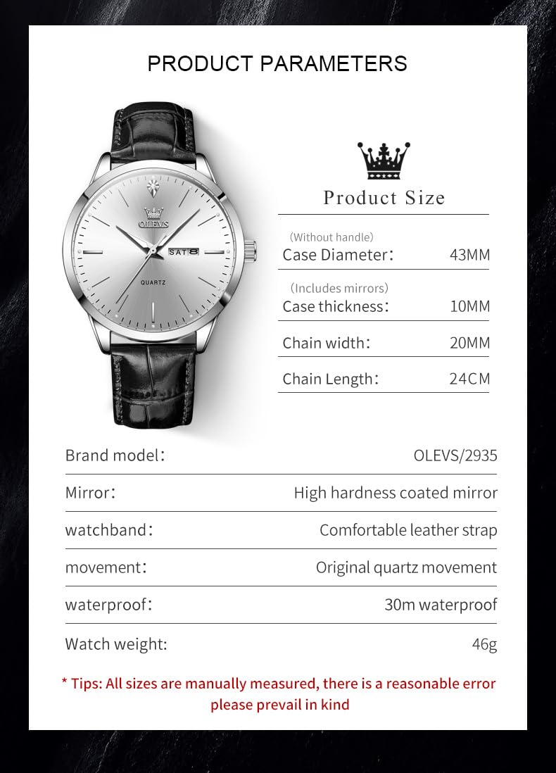 Foto 6 pulgar | Reloj Olevs De Cuero Negro Con Esfera Blanca Para Hombre, 43 Mm - Venta Internacional.