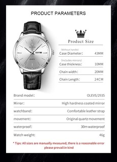 Foto 5 | Reloj Olevs De Cuero Negro Con Esfera Blanca Para Hombre, 43 Mm - Venta Internacional.