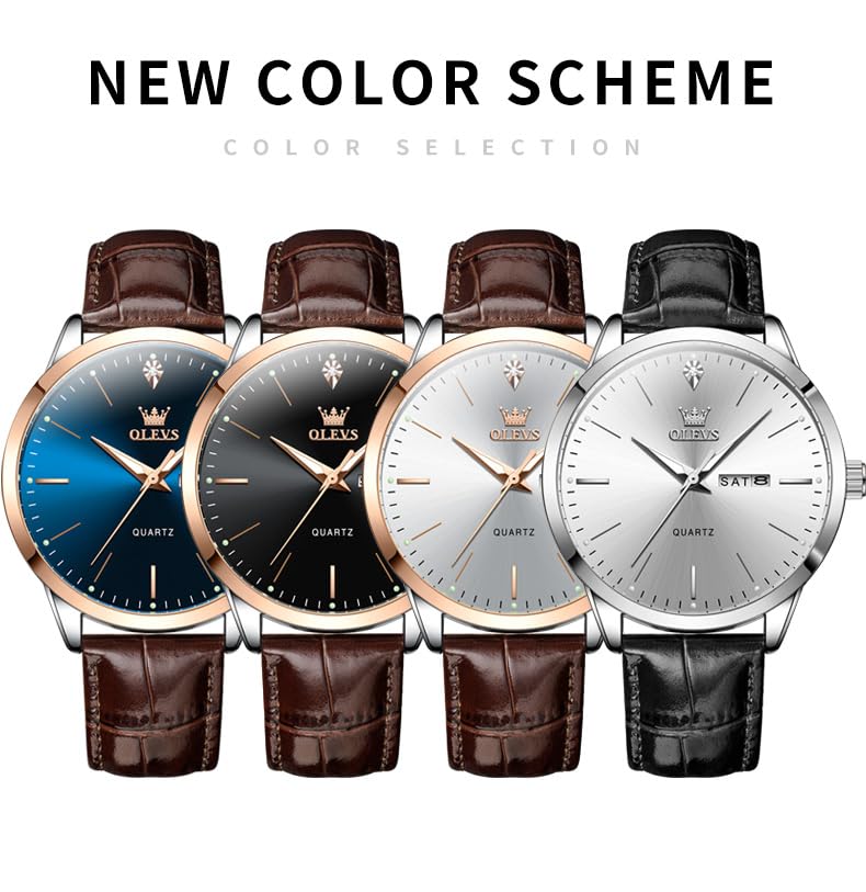 Foto 7 pulgar | Reloj Olevs De Cuero Negro Con Esfera Blanca Para Hombre, 43 Mm - Venta Internacional.