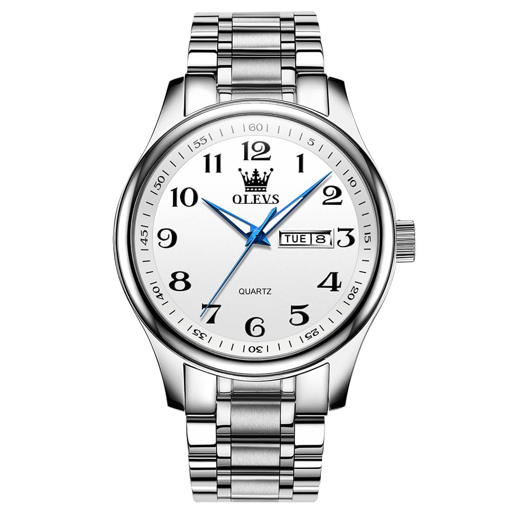Foto 2 pulgar | Reloj Olevs De Cuarzo Blanco De Acero Inoxidable Para Hombre Con Fecha - Venta Internacional.