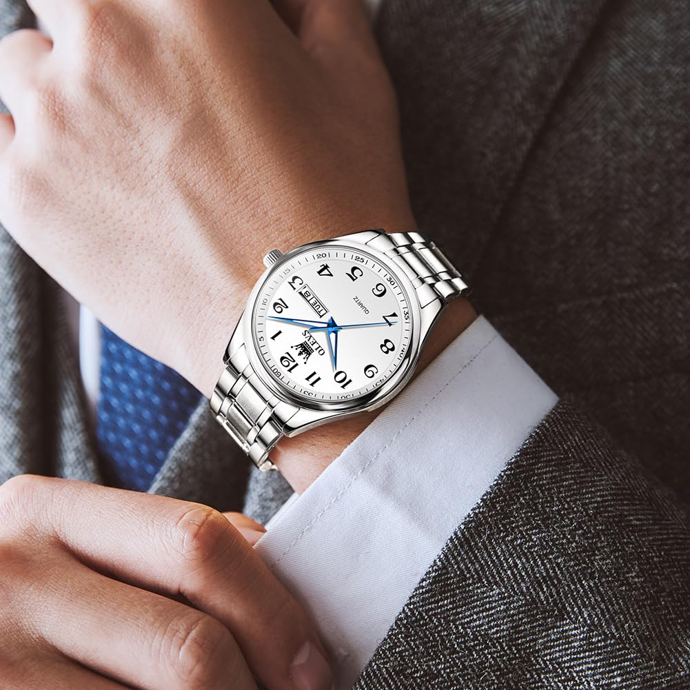 Foto 4 pulgar | Reloj Olevs De Cuarzo Blanco De Acero Inoxidable Para Hombre Con Fecha - Venta Internacional.