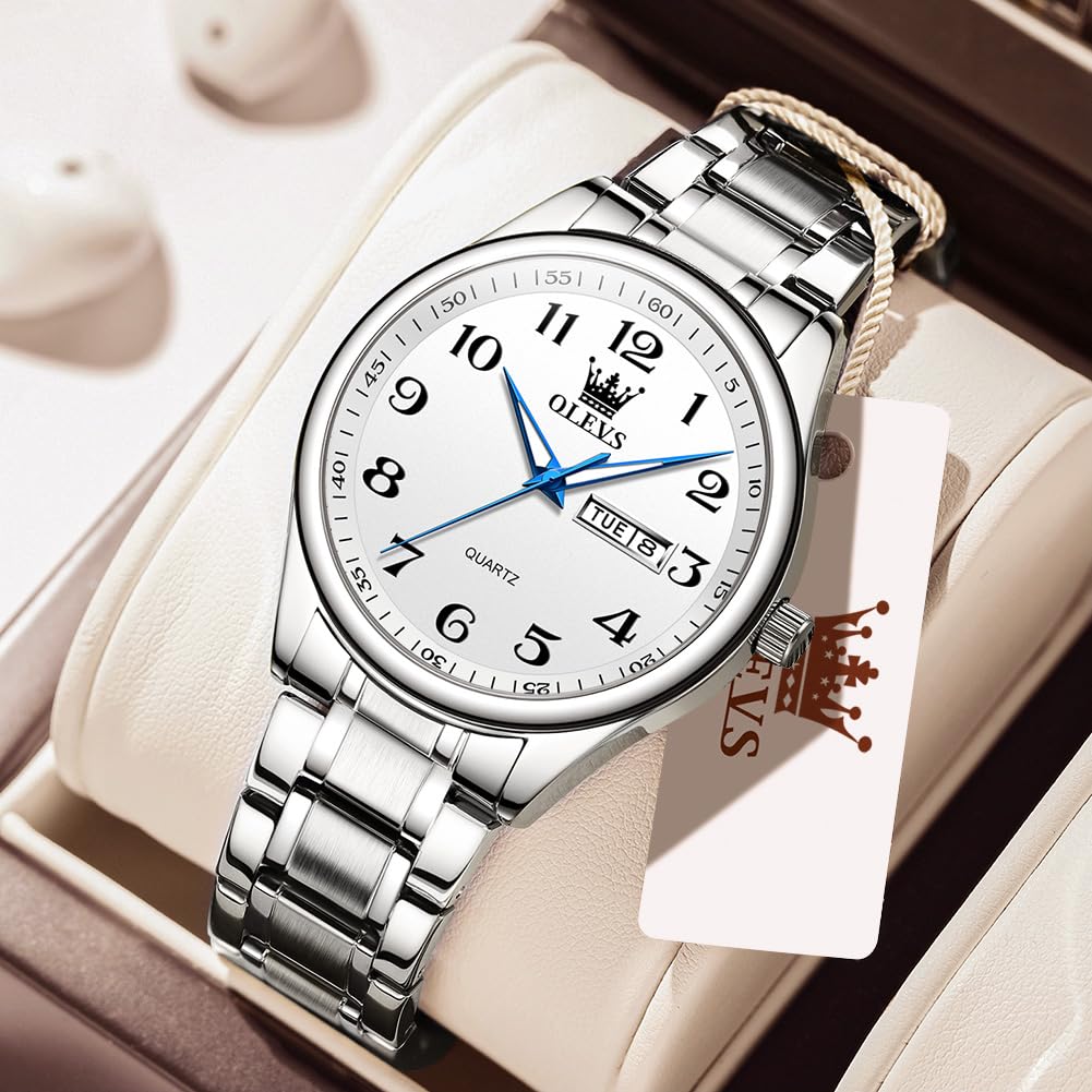 Foto 5 pulgar | Reloj Olevs De Cuarzo Blanco De Acero Inoxidable Para Hombre Con Fecha - Venta Internacional.