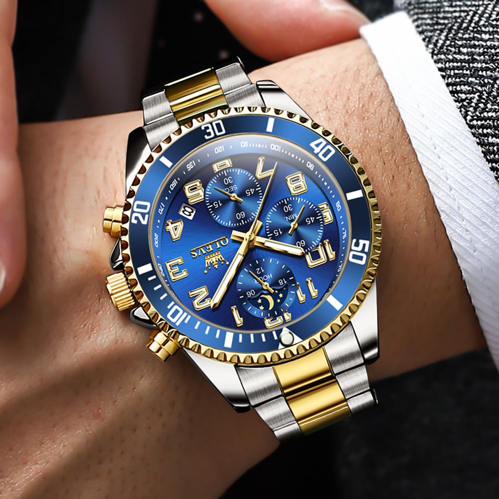 Foto 3 pulgar | Reloj Olevs - Vestido De Lujo Para Hombre, Fase Lunar, Azul, Acero Inoxidable - Venta Internacional.