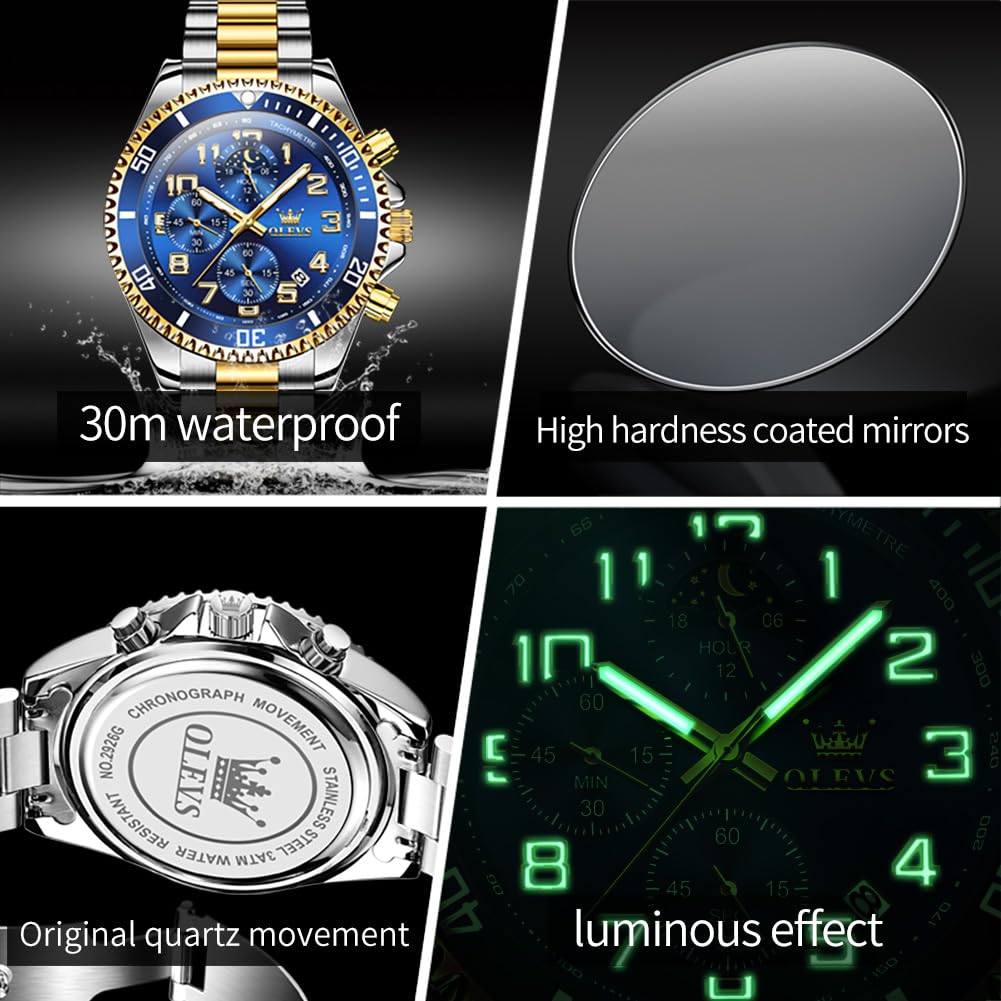Foto 4 pulgar | Reloj Olevs - Vestido De Lujo Para Hombre, Fase Lunar, Azul, Acero Inoxidable - Venta Internacional.