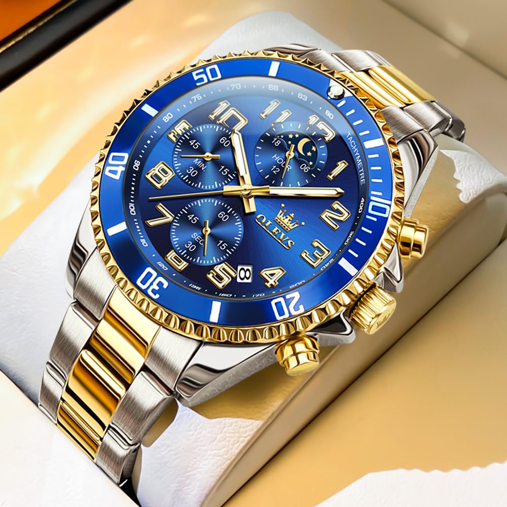 Foto 5 pulgar | Reloj Olevs - Vestido De Lujo Para Hombre, Fase Lunar, Azul, Acero Inoxidable - Venta Internacional.