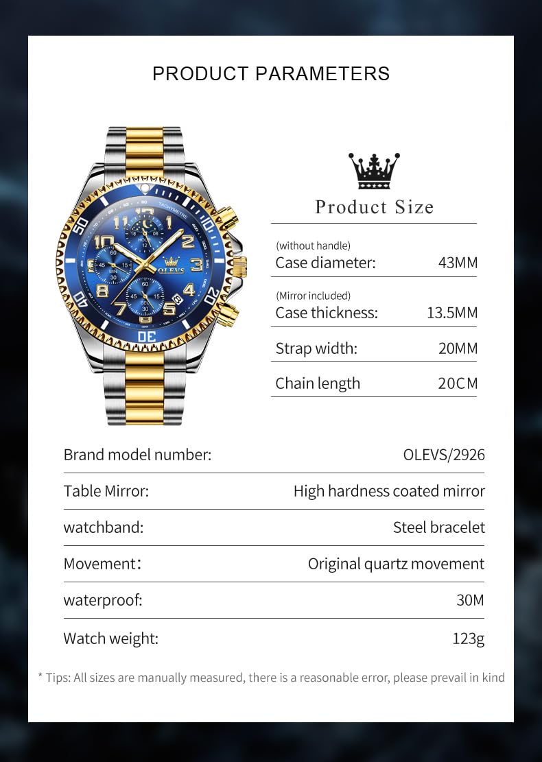 Foto 6 pulgar | Reloj Olevs - Vestido De Lujo Para Hombre, Fase Lunar, Azul, Acero Inoxidable - Venta Internacional.