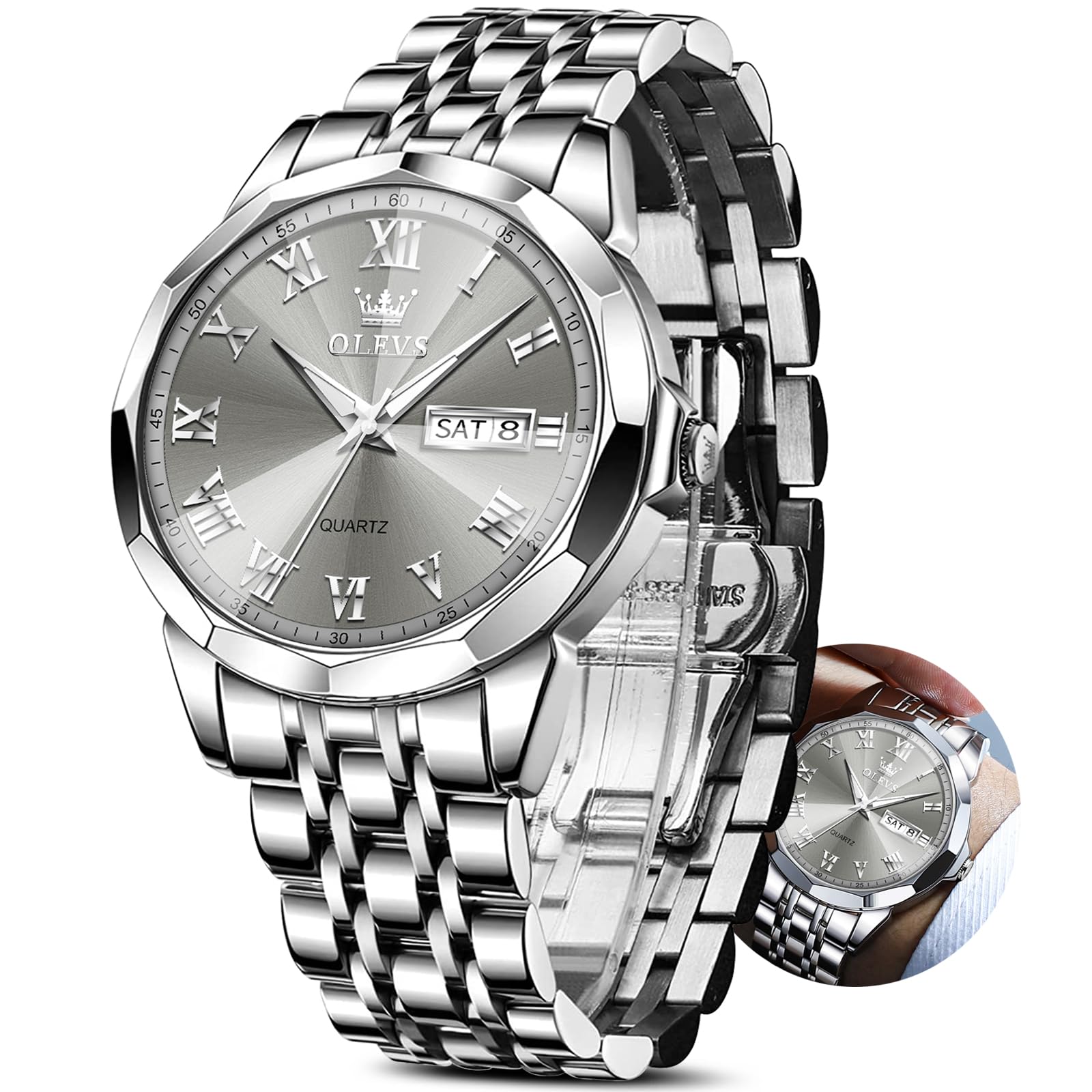 Reloj Olevs Gris Plateado De Acero Inoxidable Impermeable Para Hombre - Venta Internacional.