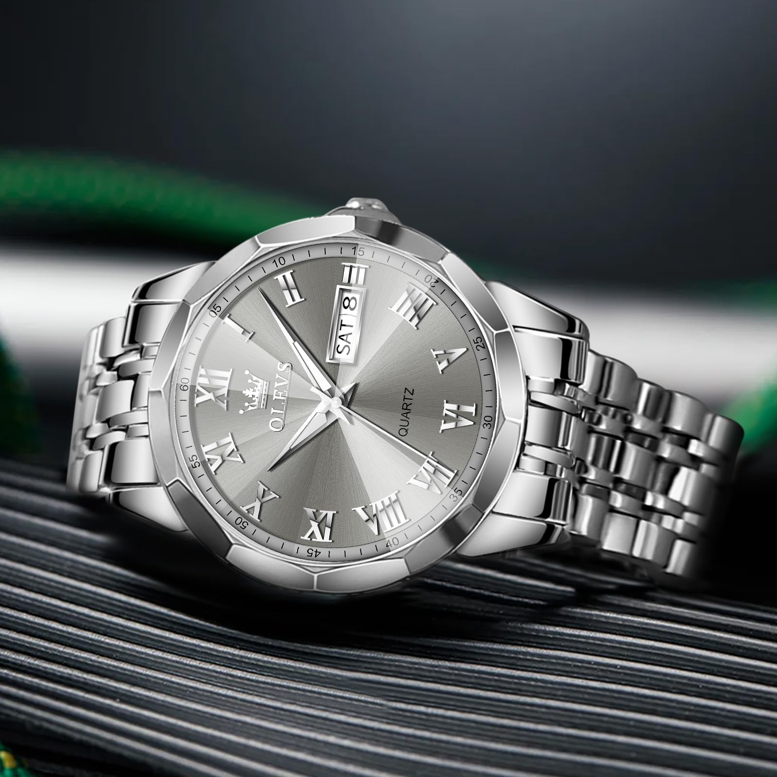 Foto 5 pulgar | Reloj Olevs Gris Plateado De Acero Inoxidable Impermeable Para Hombre - Venta Internacional.