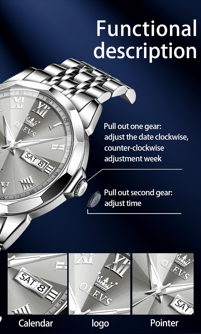 Foto 7 | Reloj Olevs Gris Plateado De Acero Inoxidable Impermeable Para Hombre - Venta Internacional.
