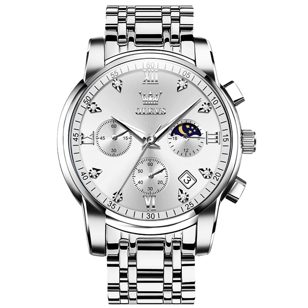 Reloj Olevs Silver Dress, Cronógrafo De Lujo Para Hombre, 41 Mm - Venta Internacional.