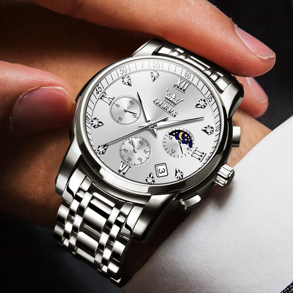 Foto 3 | Reloj Olevs Silver Dress, Cronógrafo De Lujo Para Hombre, 41 Mm - Venta Internacional.