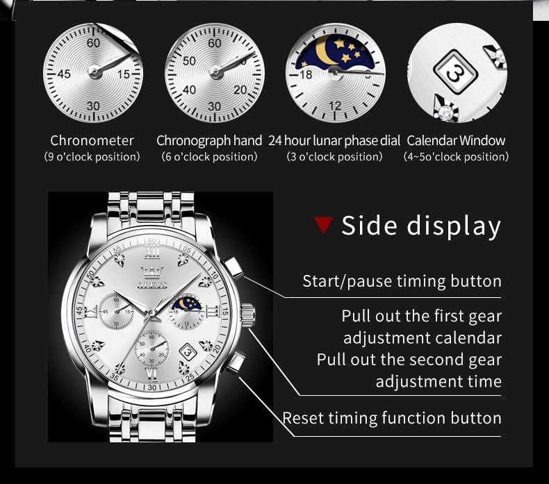 Foto 5 | Reloj Olevs Silver Dress, Cronógrafo De Lujo Para Hombre, 41 Mm - Venta Internacional.