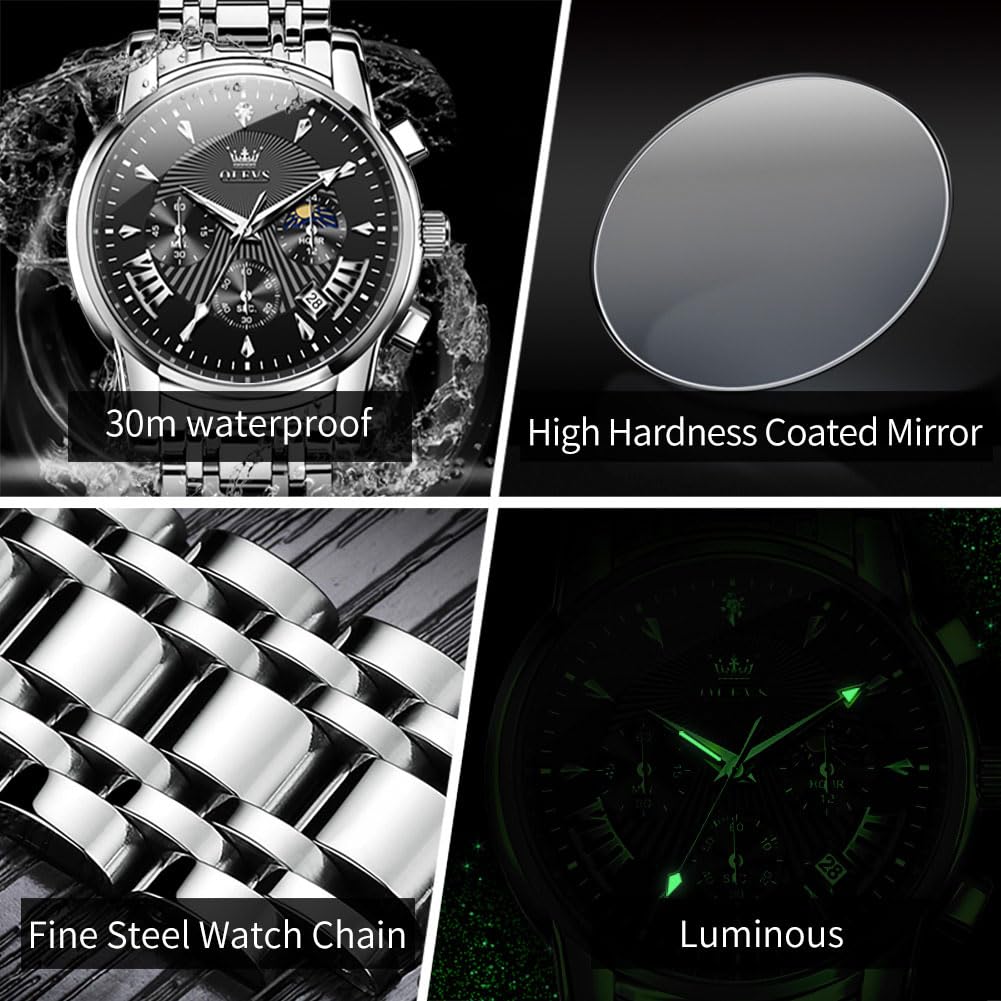 Foto 5 | Reloj Olevs Silver De Acero Inoxidable Impermeable Para Hombre - Venta Internacional.