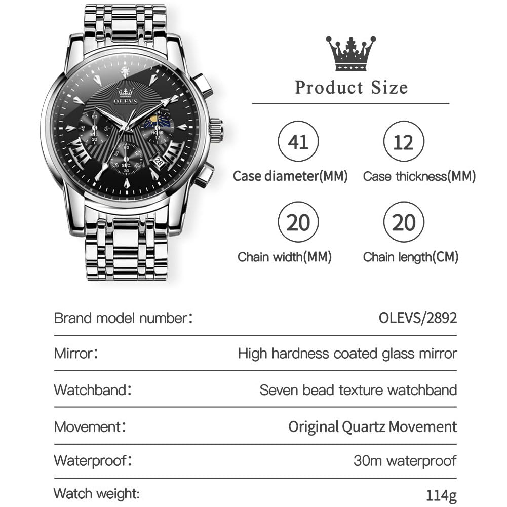 Foto 7 pulgar | Reloj Olevs Silver De Acero Inoxidable Impermeable Para Hombre - Venta Internacional.