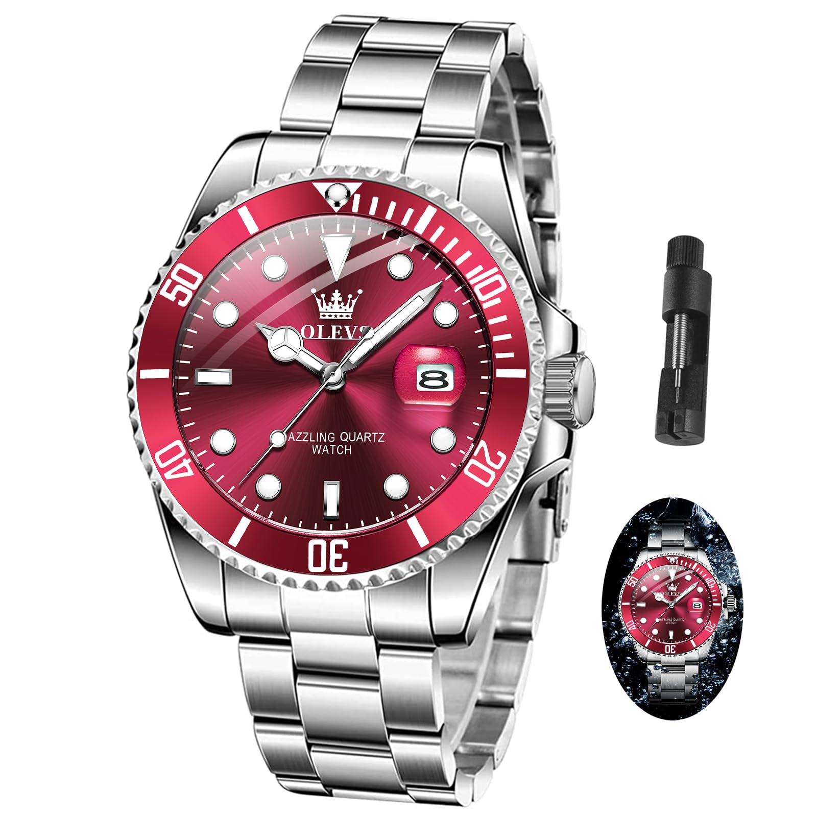Foto 2 pulgar | Reloj De Pulsera Olevs Classic Vintage Dress Plateado Para Hombre - Venta Internacional.