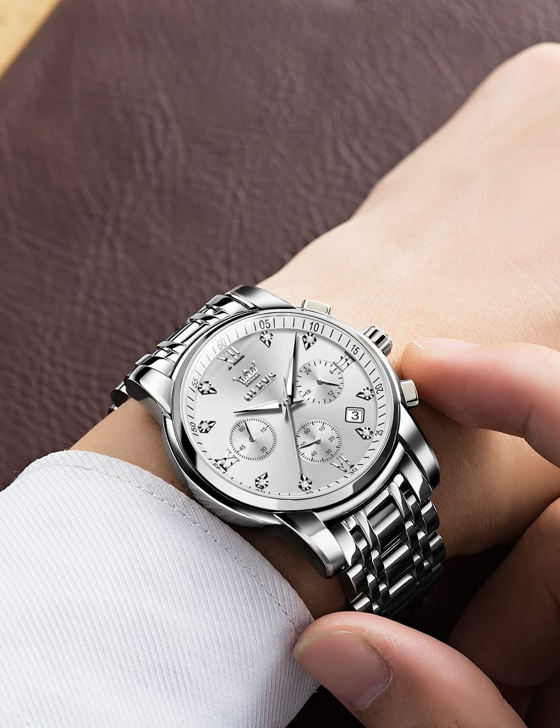 Foto 3 pulgar | Reloj Olevs Silver Chronograph Resistente Al Agua Para Hombre - Venta Internacional.
