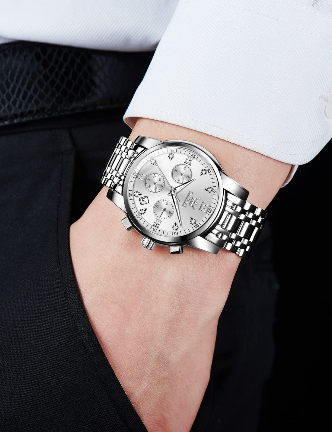 Foto 4 pulgar | Reloj Olevs Silver Chronograph Resistente Al Agua Para Hombre - Venta Internacional.
