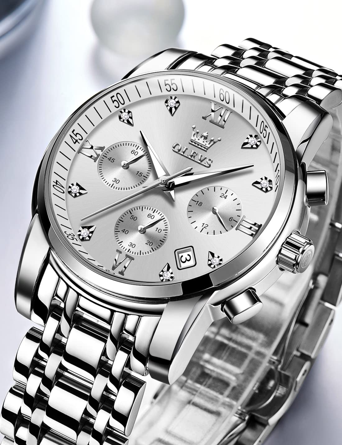 Foto 5 pulgar | Reloj Olevs Silver Chronograph Resistente Al Agua Para Hombre - Venta Internacional.