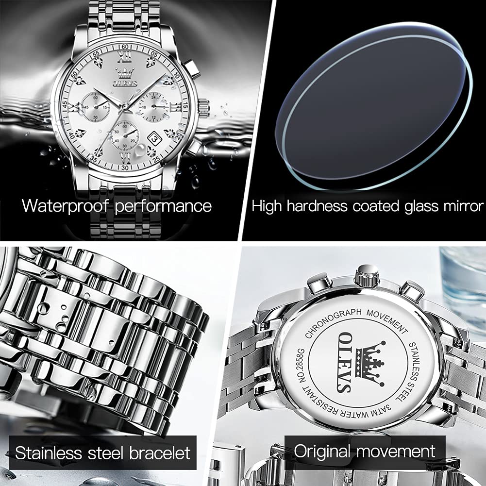Foto 6 pulgar | Reloj Olevs Silver Chronograph Resistente Al Agua Para Hombre - Venta Internacional.
