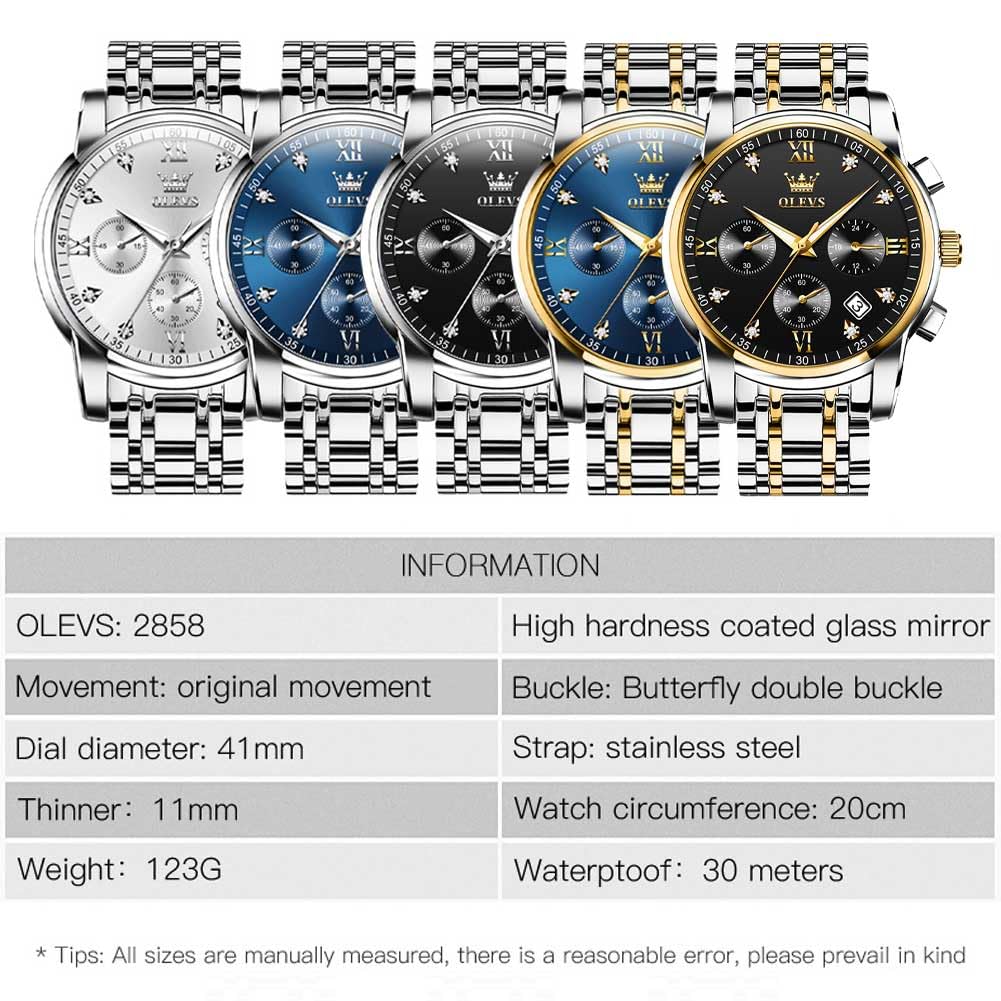 Foto 7 pulgar | Reloj Olevs Silver Chronograph Resistente Al Agua Para Hombre - Venta Internacional.