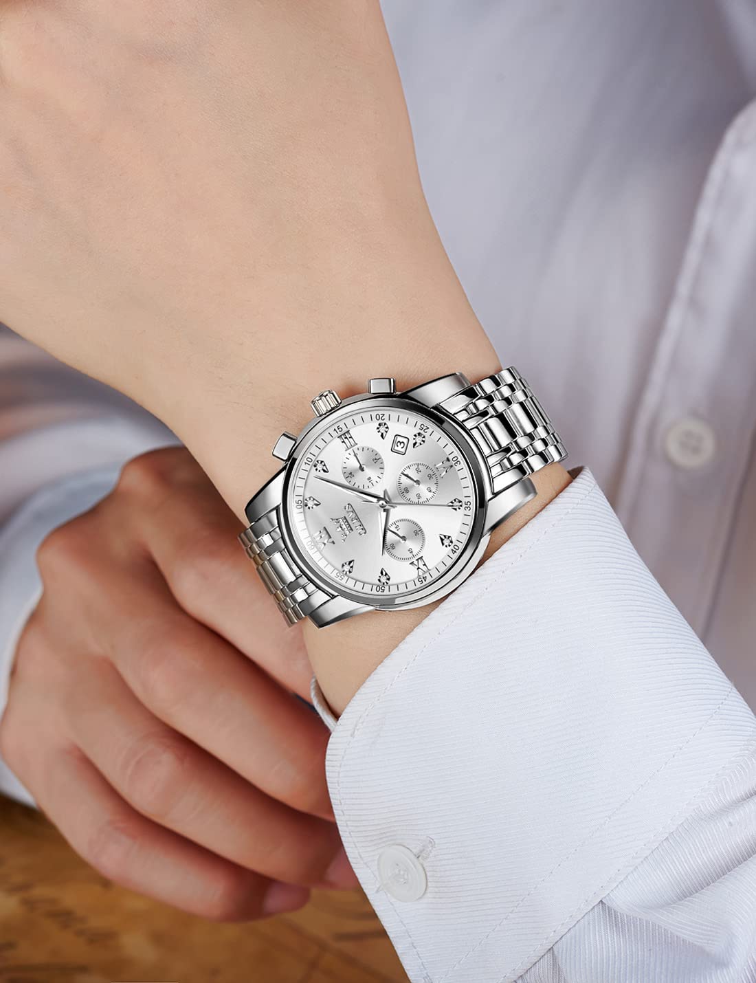 Foto 8 pulgar | Reloj Olevs Silver Chronograph Resistente Al Agua Para Hombre - Venta Internacional.