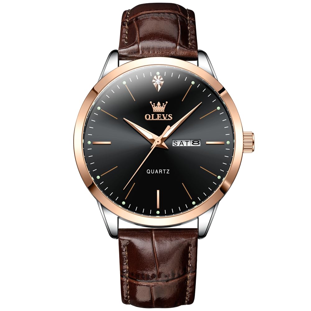 Vestido Casual Negro De Cuero Marrón Watch Olevs Para Hombre, 43 Mm - Venta Internacional.