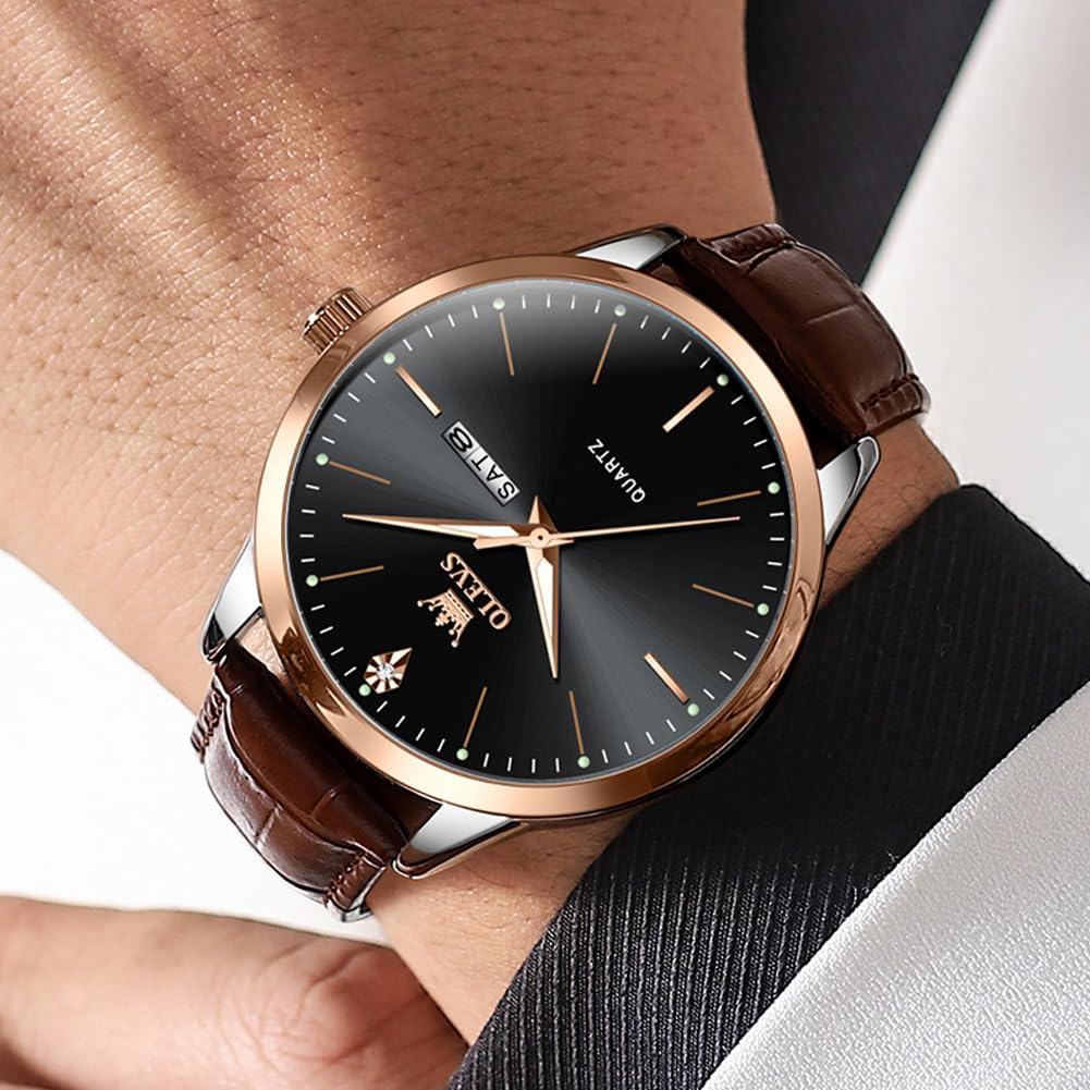 Foto 3 pulgar | Vestido Casual Negro De Cuero Marrón Watch Olevs Para Hombre, 43 Mm - Venta Internacional.