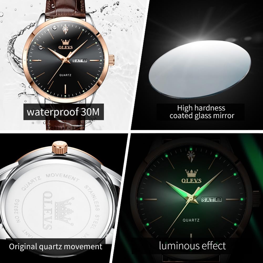 Foto 4 pulgar | Vestido Casual Negro De Cuero Marrón Watch Olevs Para Hombre, 43 Mm - Venta Internacional.