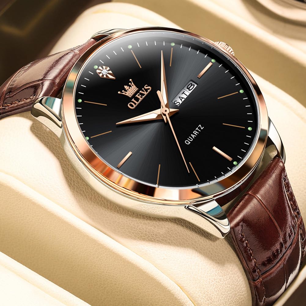 Foto 4 | Vestido Casual Negro De Cuero Marrón Watch Olevs Para Hombre, 43 Mm - Venta Internacional.
