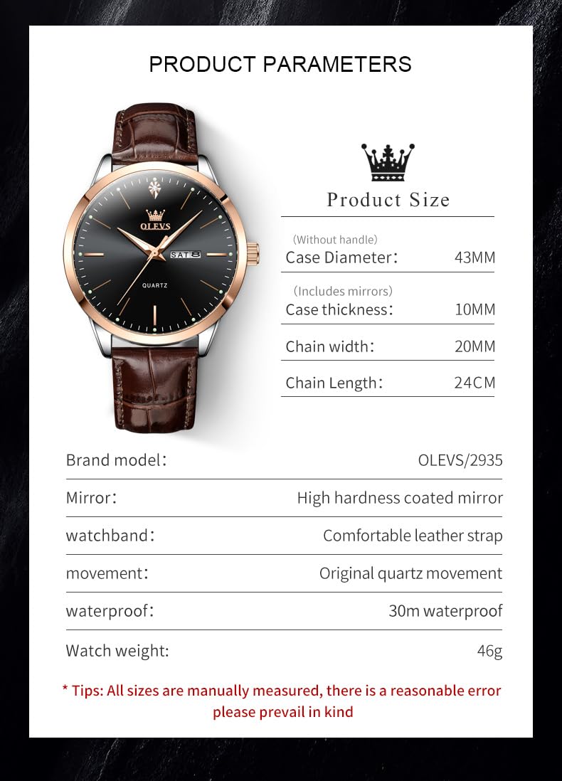 Foto 7 pulgar | Vestido Casual Negro De Cuero Marrón Watch Olevs Para Hombre, 43 Mm - Venta Internacional.