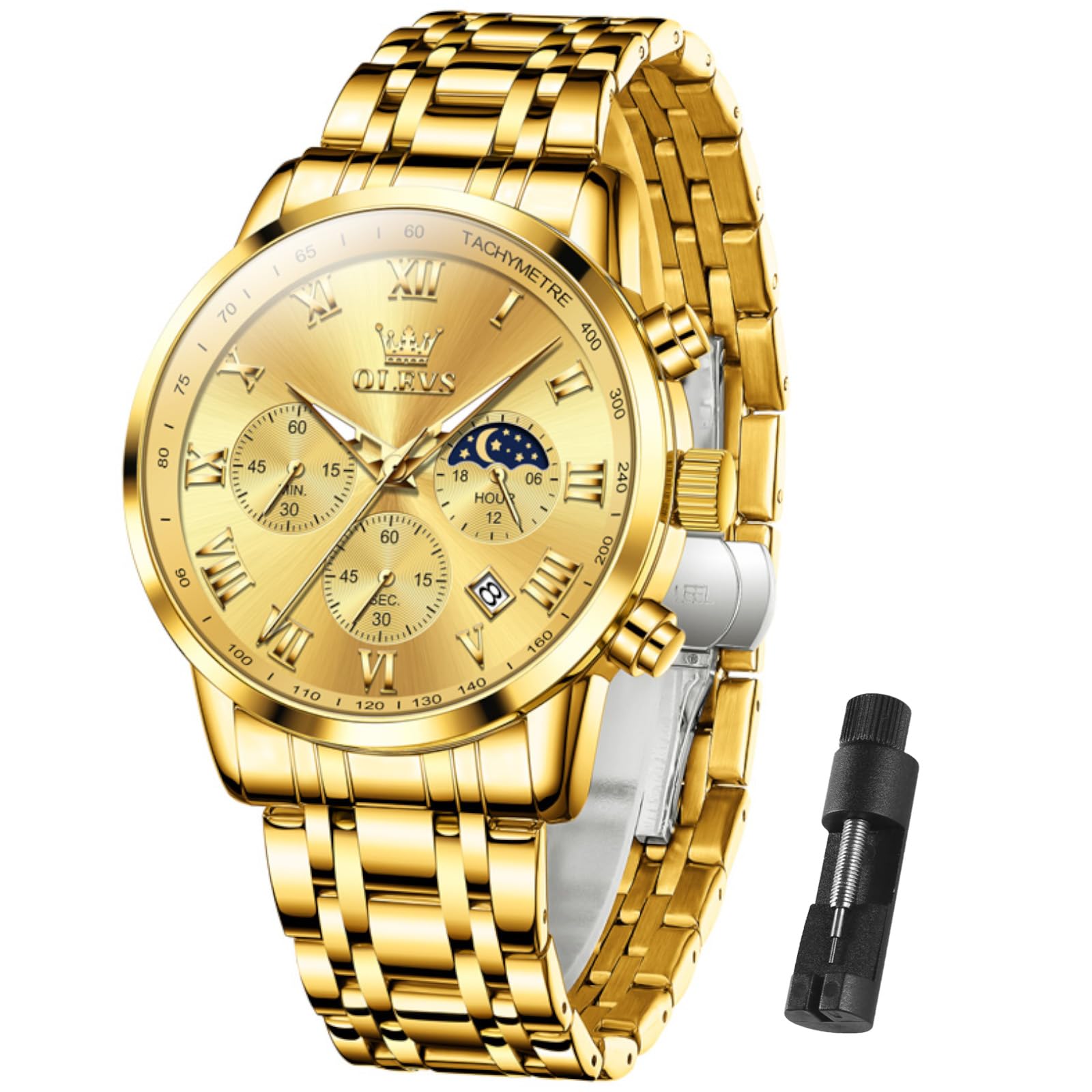 Foto 1 | Reloj Olevs Luxury Gold Chronograph De Acero Inoxidable Para Hombre - Venta Internacional.