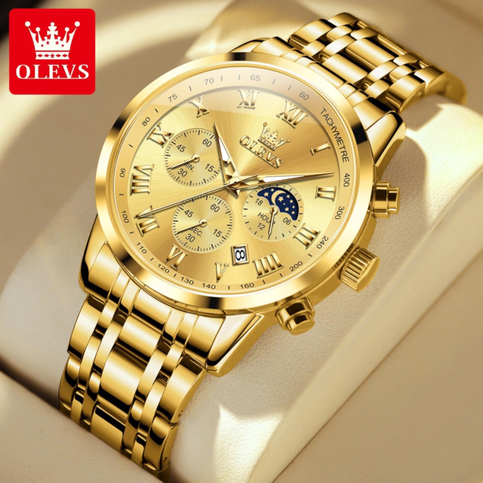 Foto 2 | Reloj Olevs Luxury Gold Chronograph De Acero Inoxidable Para Hombre - Venta Internacional.
