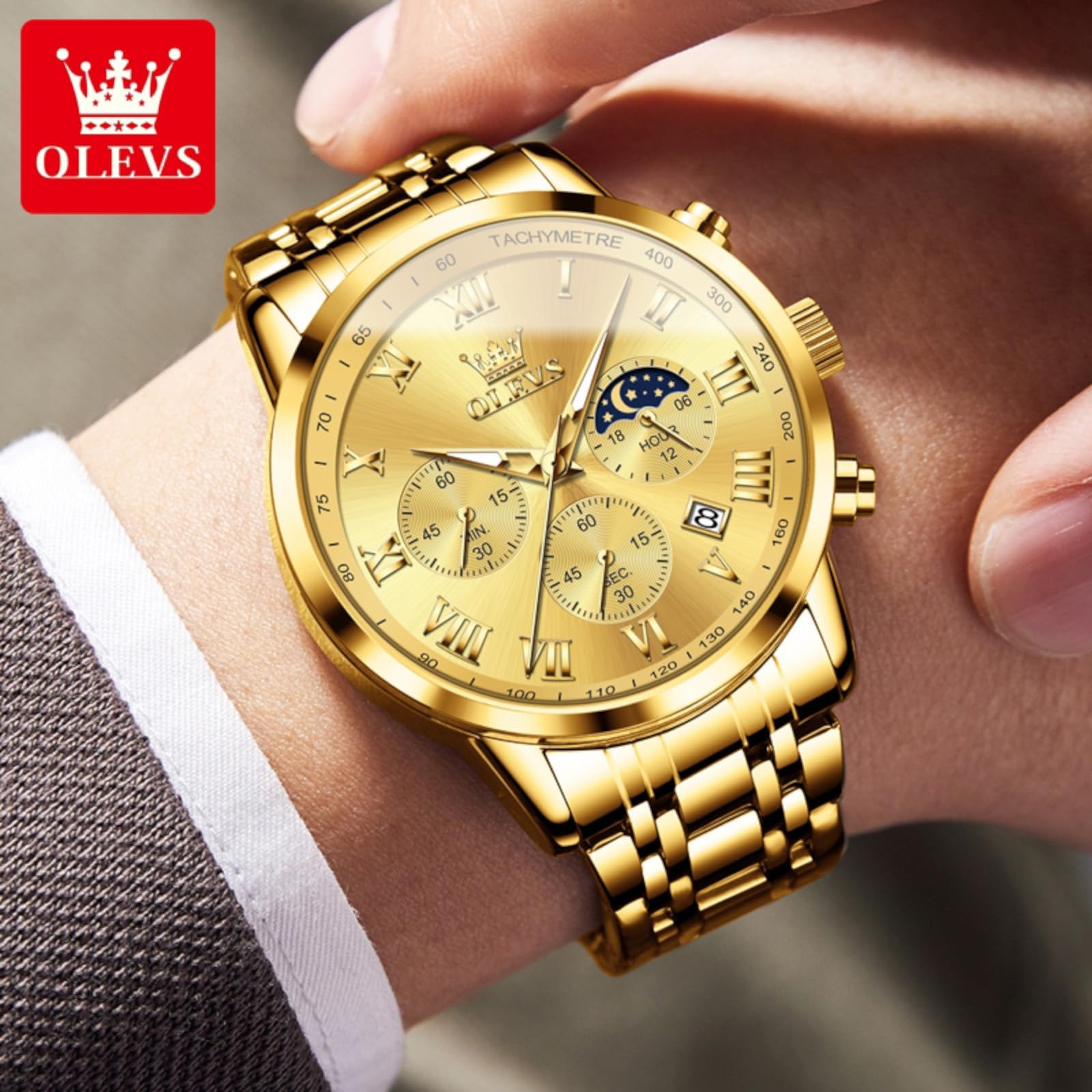 Foto 4 pulgar | Reloj Olevs Luxury Gold Chronograph De Acero Inoxidable Para Hombre - Venta Internacional.
