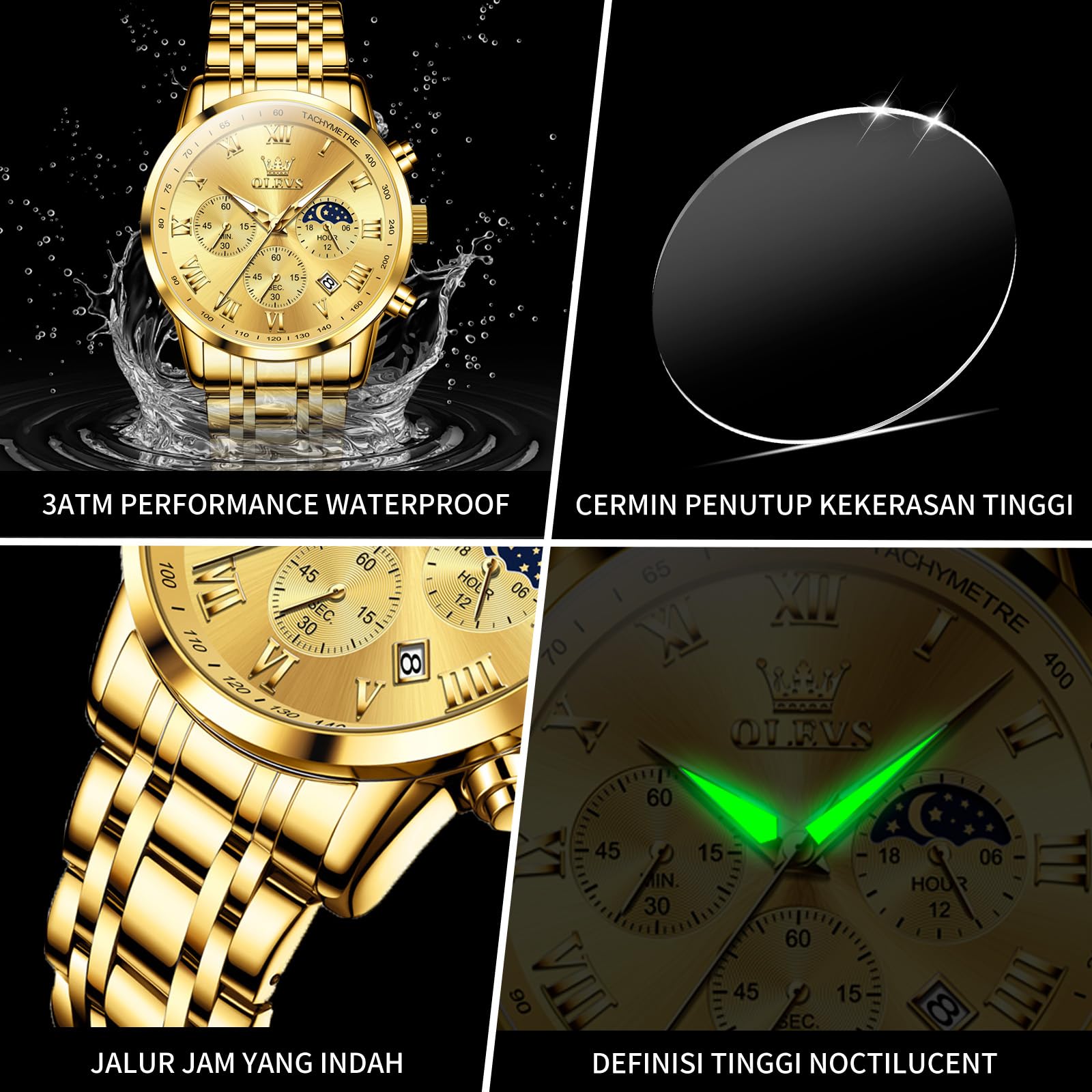 Foto 5 pulgar | Reloj Olevs Luxury Gold Chronograph De Acero Inoxidable Para Hombre - Venta Internacional.