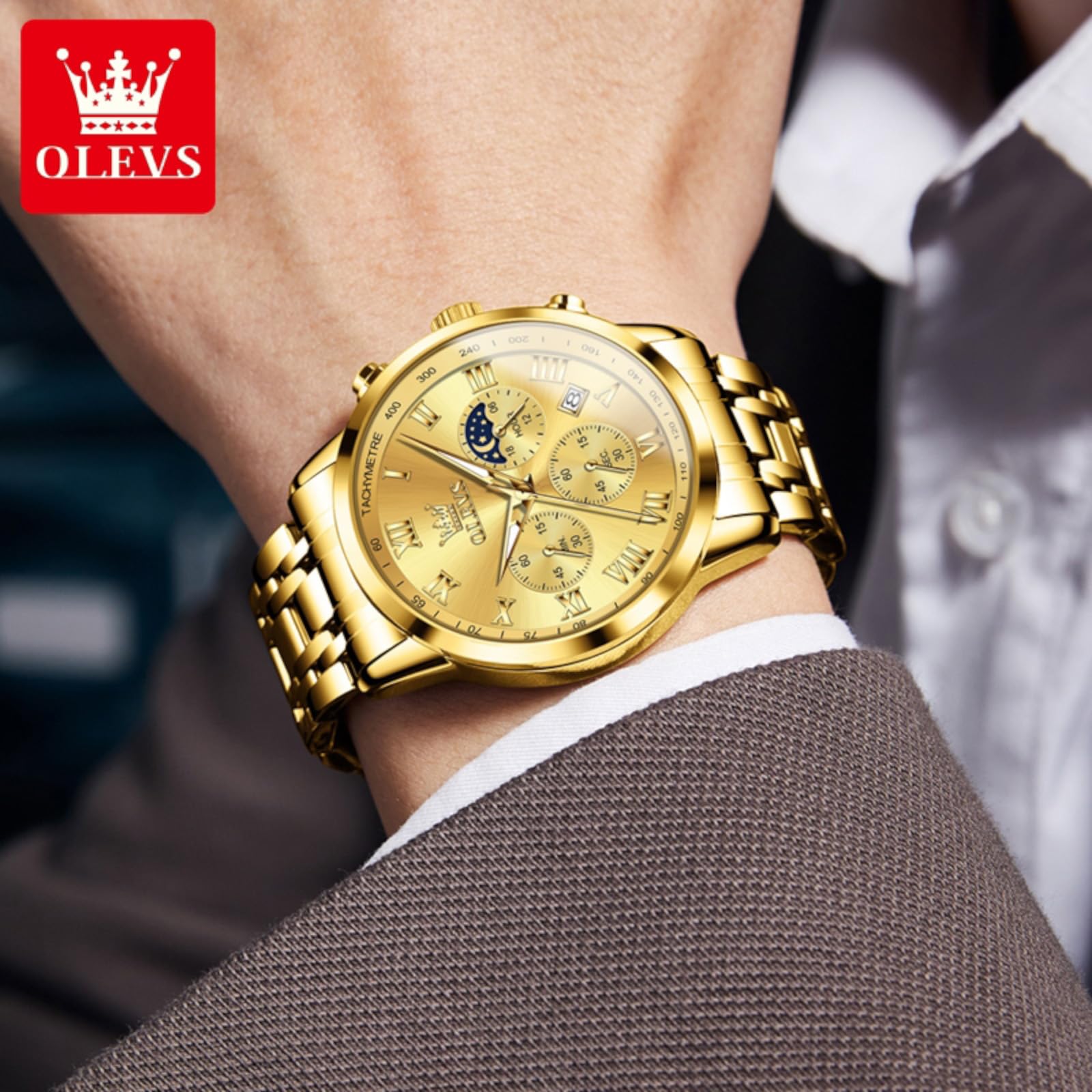 Foto 8 pulgar | Reloj Olevs Luxury Gold Chronograph De Acero Inoxidable Para Hombre - Venta Internacional.