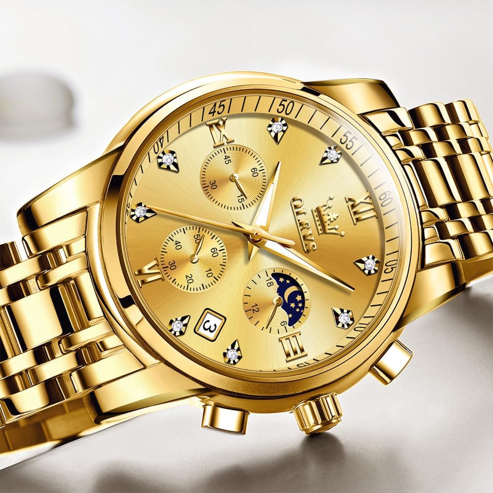 Foto 3 pulgar | Reloj Olevs Gold Chronograph De Acero Inoxidable Para Hombre De 30 M - Venta Internacional.