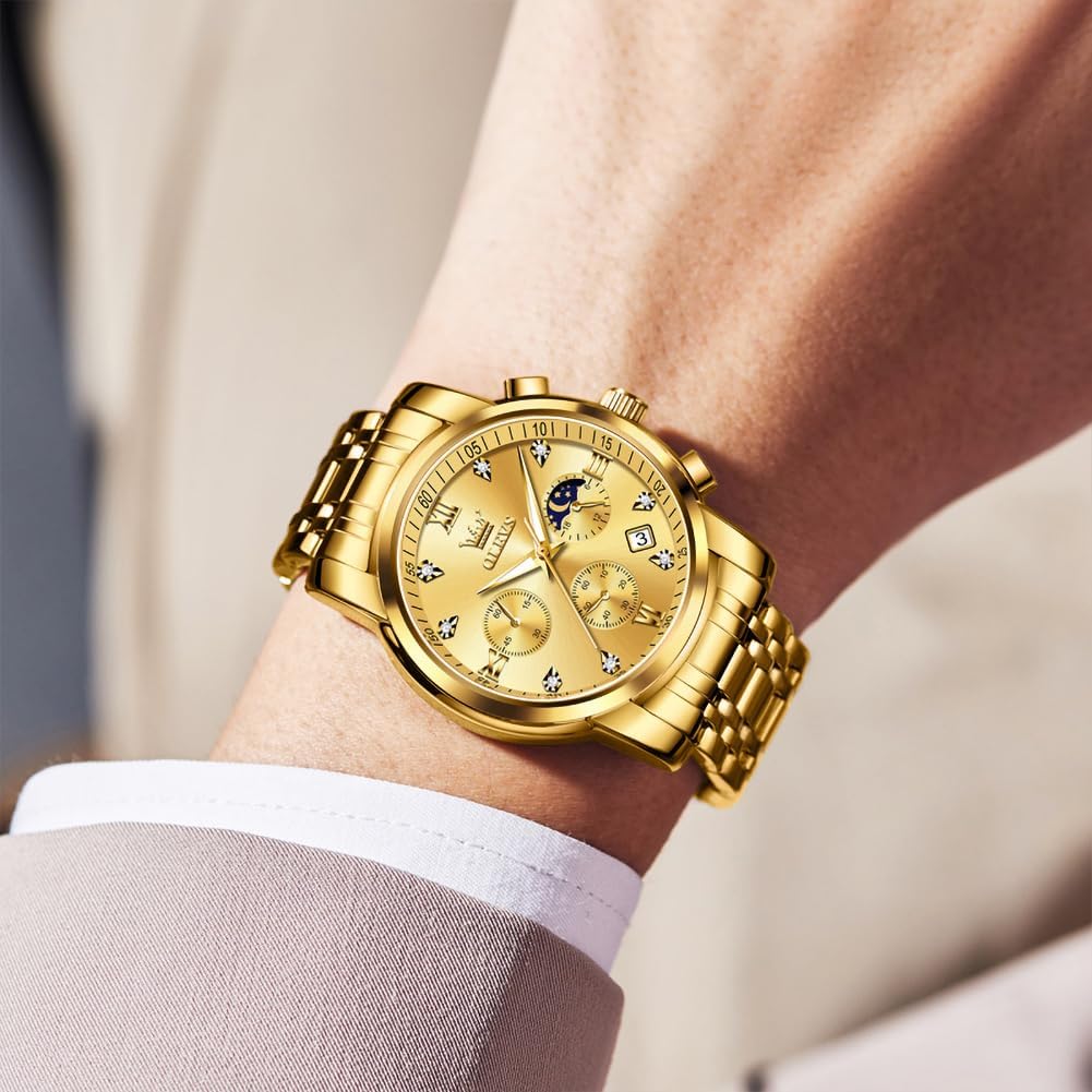 Foto 4 pulgar | Reloj Olevs Gold Chronograph De Acero Inoxidable Para Hombre De 30 M - Venta Internacional.