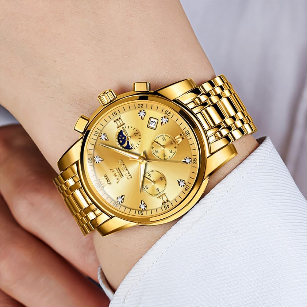 Foto 5 | Reloj Olevs Gold Chronograph De Acero Inoxidable Para Hombre De 30 M - Venta Internacional.