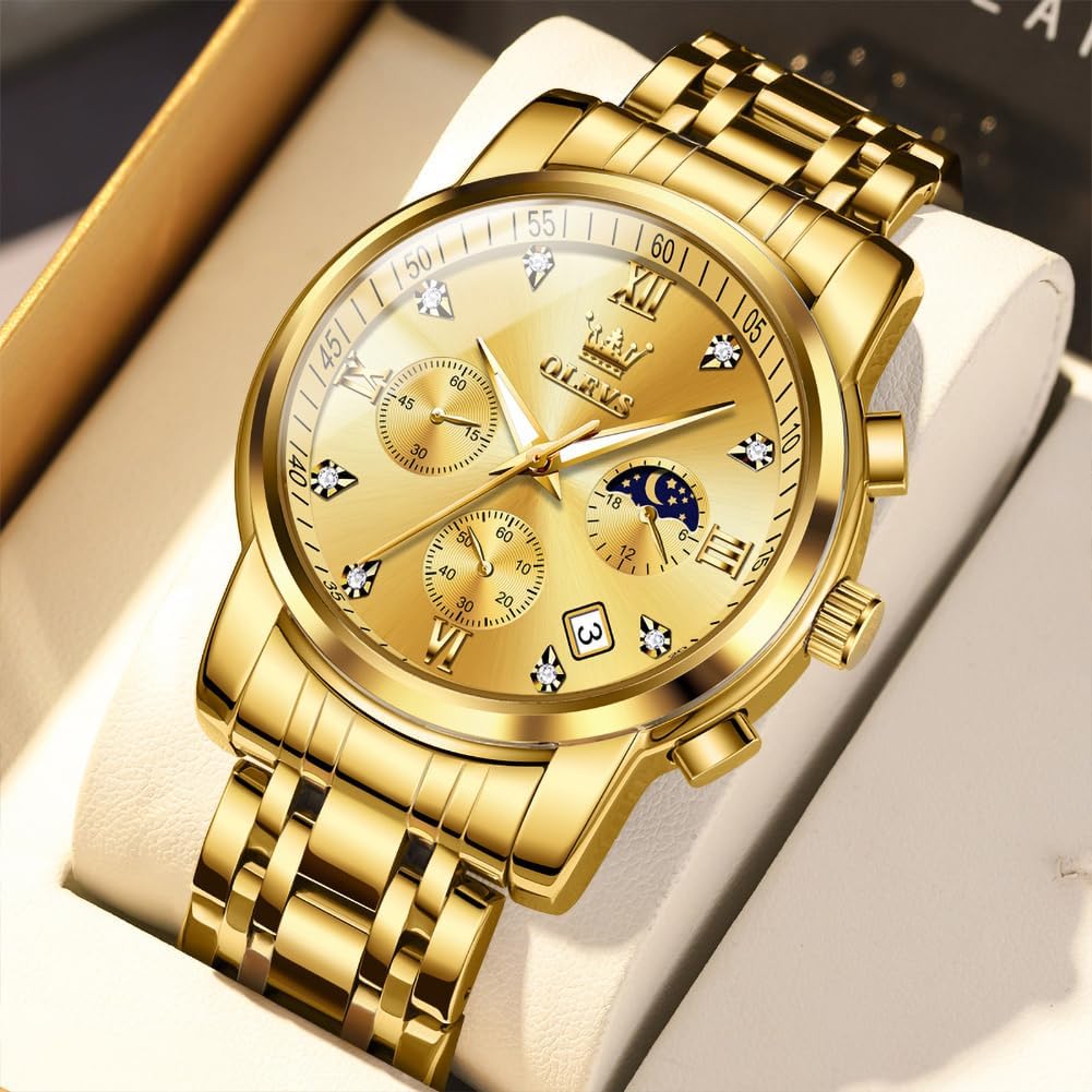 Foto 6 | Reloj Olevs Gold Chronograph De Acero Inoxidable Para Hombre De 30 M - Venta Internacional.
