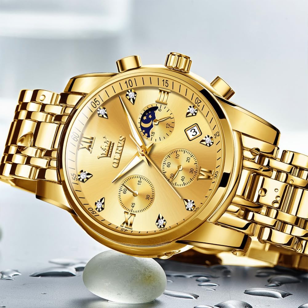 Foto 7 | Reloj Olevs Gold Chronograph De Acero Inoxidable Para Hombre De 30 M - Venta Internacional.