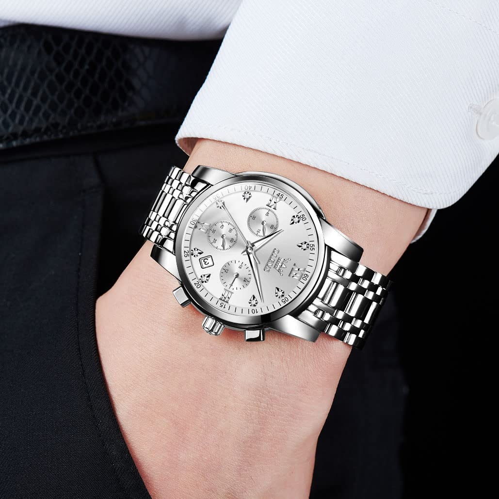 Foto 4 pulgar | Reloj Olevs Luxury Con Bisel Plateado Y Cronógrafo De Diamantes Para Hombre - Venta Internacional.