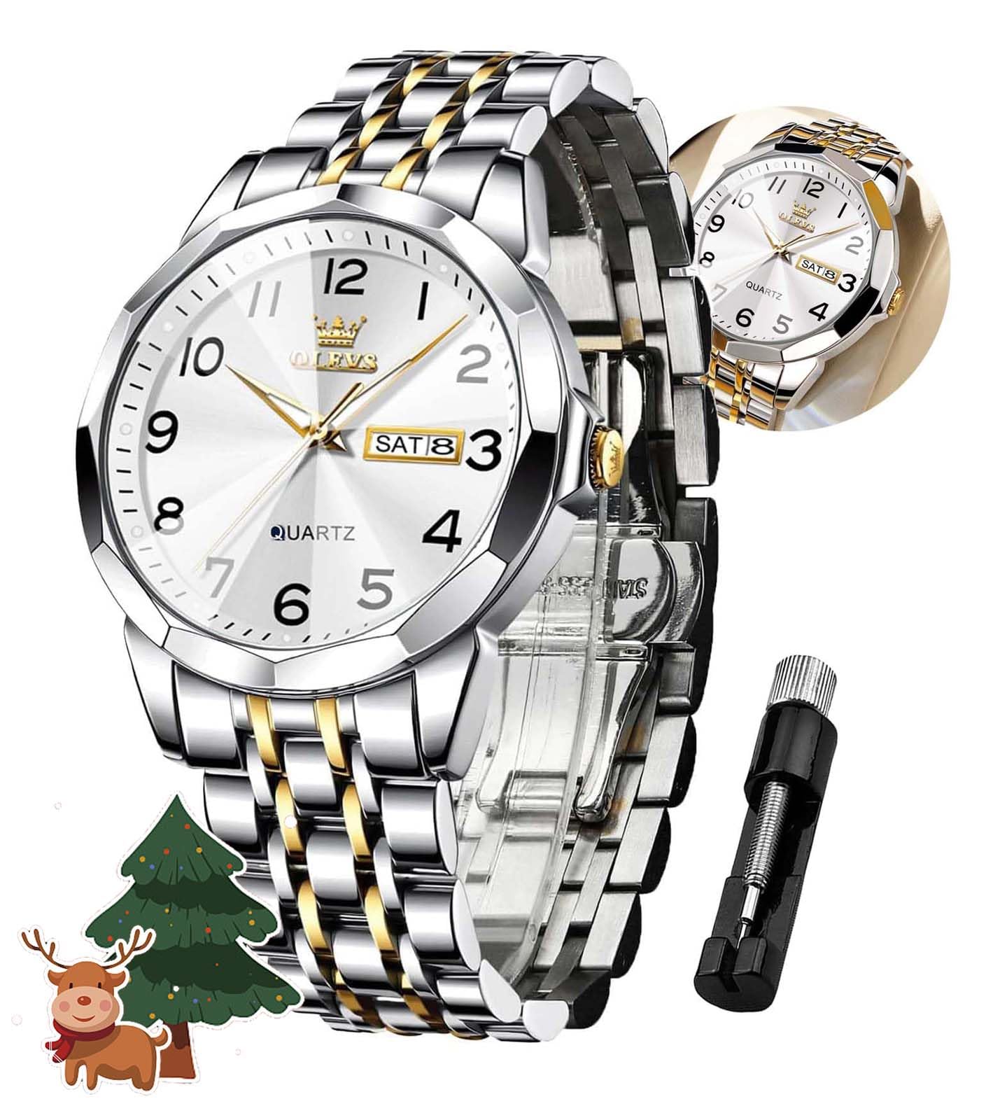 Reloj Olevs Dorado Y Plateado Para Hombre Resistente Al Agua Hasta 30 M - Venta Internacional.