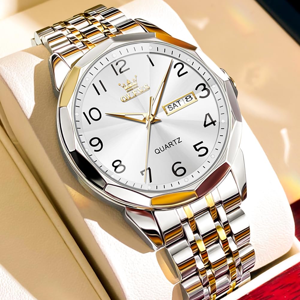 Foto 3 pulgar | Reloj Olevs Dorado Y Plateado Para Hombre Resistente Al Agua Hasta 30 M - Venta Internacional.