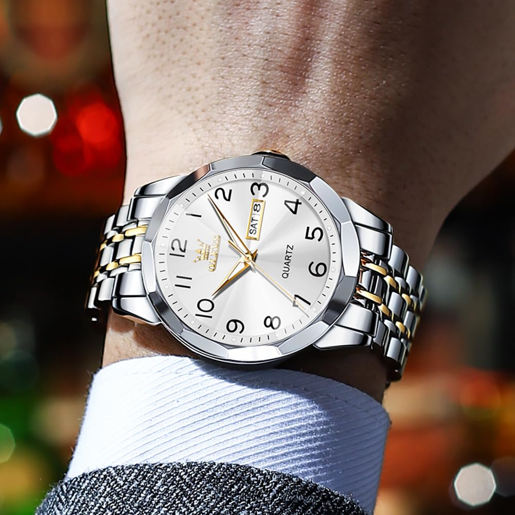 Foto 3 | Reloj Olevs Dorado Y Plateado Para Hombre Resistente Al Agua Hasta 30 M - Venta Internacional.