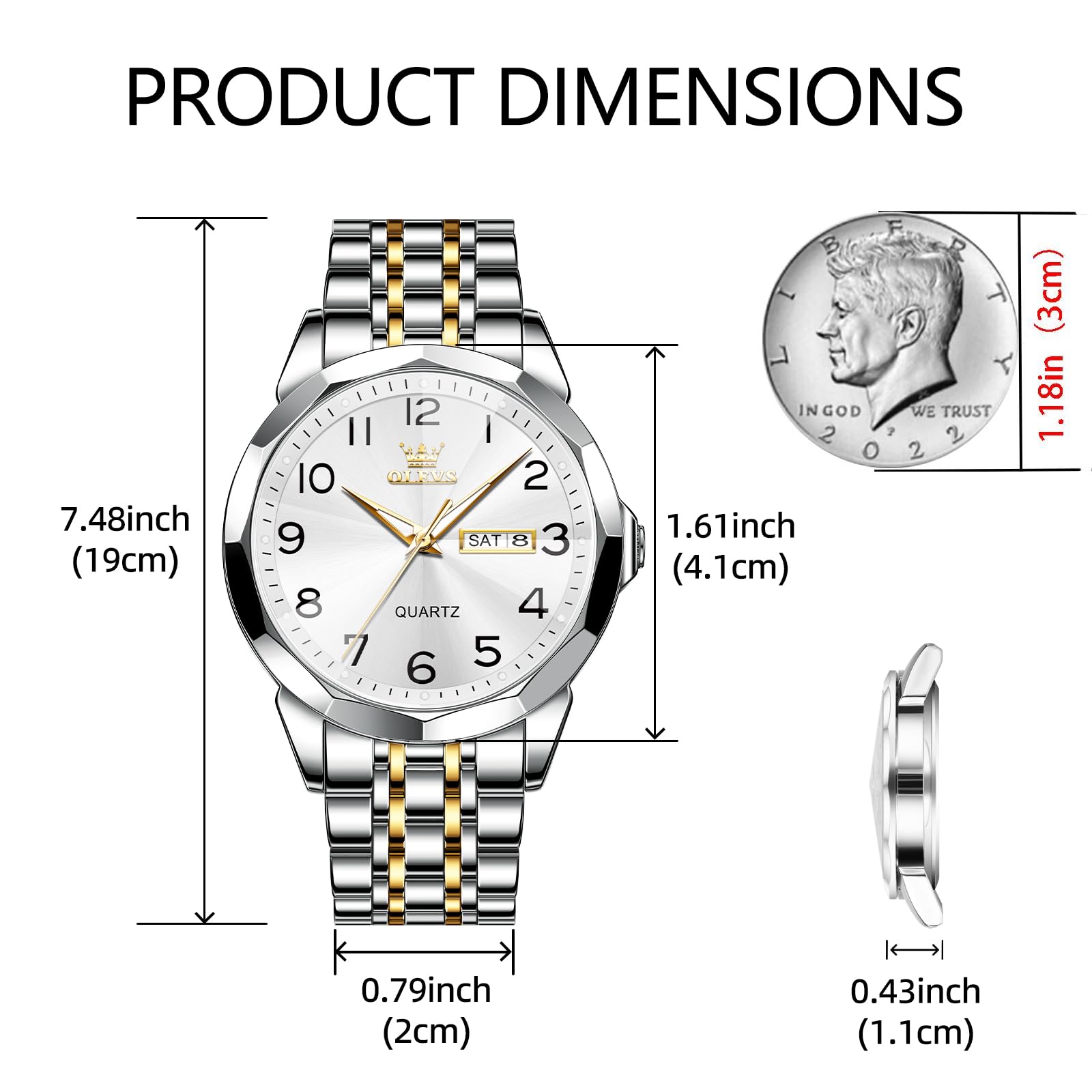 Foto 5 pulgar | Reloj Olevs Dorado Y Plateado Para Hombre Resistente Al Agua Hasta 30 M - Venta Internacional.