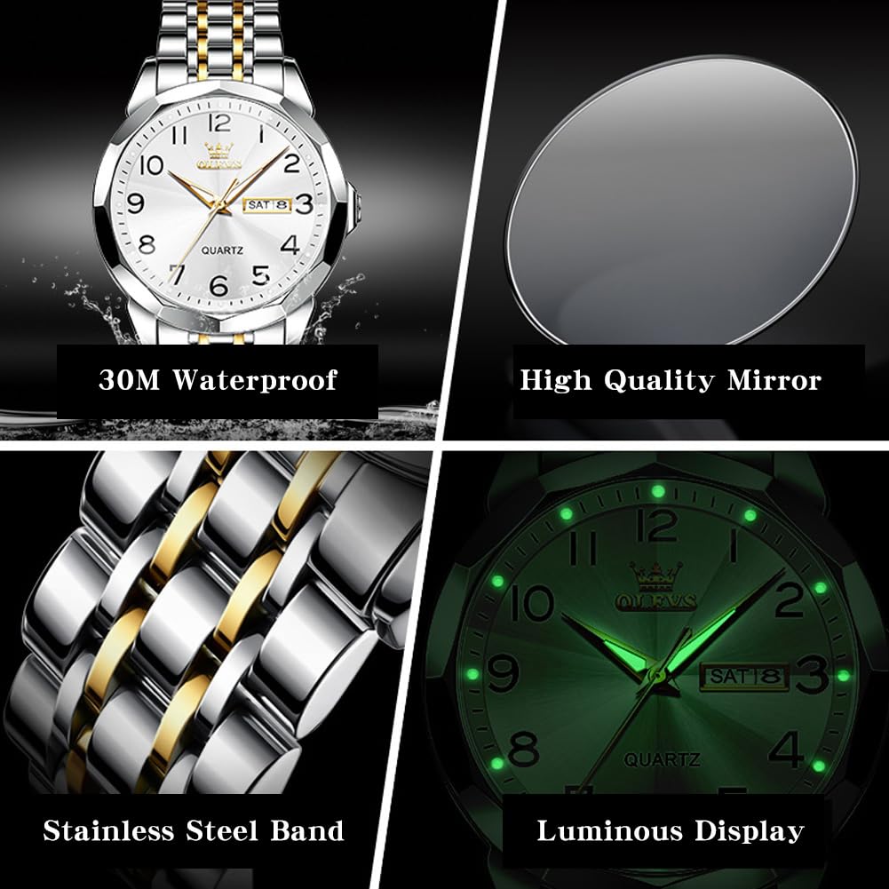 Foto 7 pulgar | Reloj Olevs Dorado Y Plateado Para Hombre Resistente Al Agua Hasta 30 M - Venta Internacional.