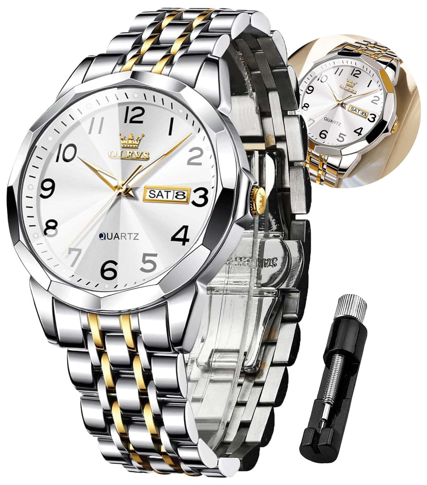 Foto 8 pulgar | Reloj Olevs Dorado Y Plateado Para Hombre Resistente Al Agua Hasta 30 M - Venta Internacional.