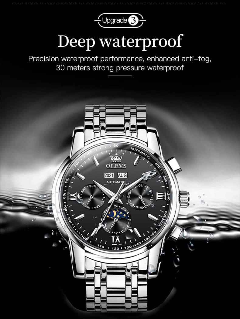 Foto 5 pulgar | Reloj Olevs Automatic Auto Winding Moon Phase Para Hombre - Venta Internacional.