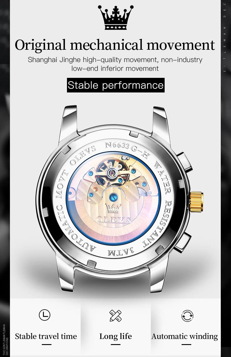 Foto 6 pulgar | Reloj Olevs Automatic Auto Winding Moon Phase Para Hombre - Venta Internacional.
